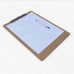 3D Clipboard With Pen And Paper Low-poly PBR