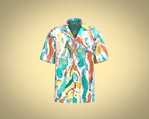 Mens printed resort collar shirt with back yoke vent 3D