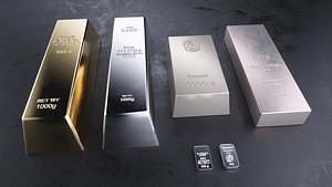 Gold Silver Platinum Palladium Bronze Copper Commodity Bars 3D model