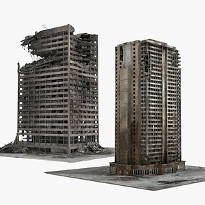 3D destroyed buildings 2 ruined