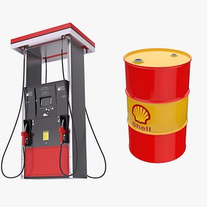 3D Gas Pump and Oil Barrel