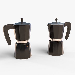 3D High and Low Poly Traditional Moka Pot Models