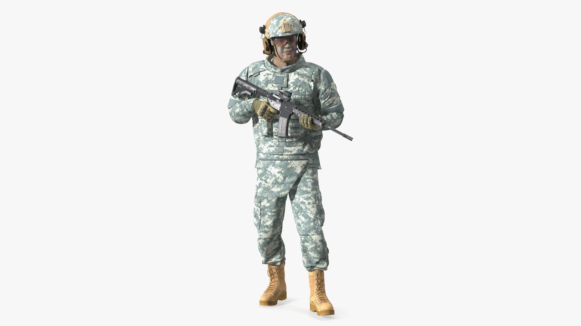 Fully Equipped Military Soldier in Grey Camo Walking 3D model preview