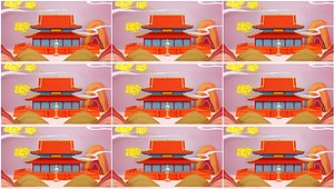 3D Haozhou Tianjing Palace landmark building cityscape Chinese paper-cut ink poetic cartoon scene mural model