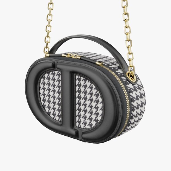 Dior - CD Signature Oval Camera Bag Black Cd-embossed Signature Calfskin with Black and White Houndstooth Embroidered Cotton - Women