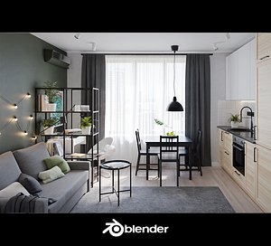 Scandinavian apartment interior 24sqm2 model