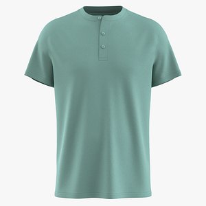 Band Collar Mens Polo T-shirt 3D model