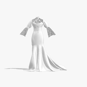 Dress watermelon slevee and flared  fish skirt modern look 3D