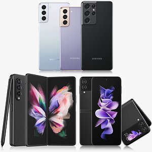 3D Samsung Galaxy Z Fold 3 and Flip 3 and S21 Collection model