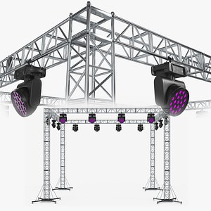 Stage Truss System With LED Wash Lights 1 3D model