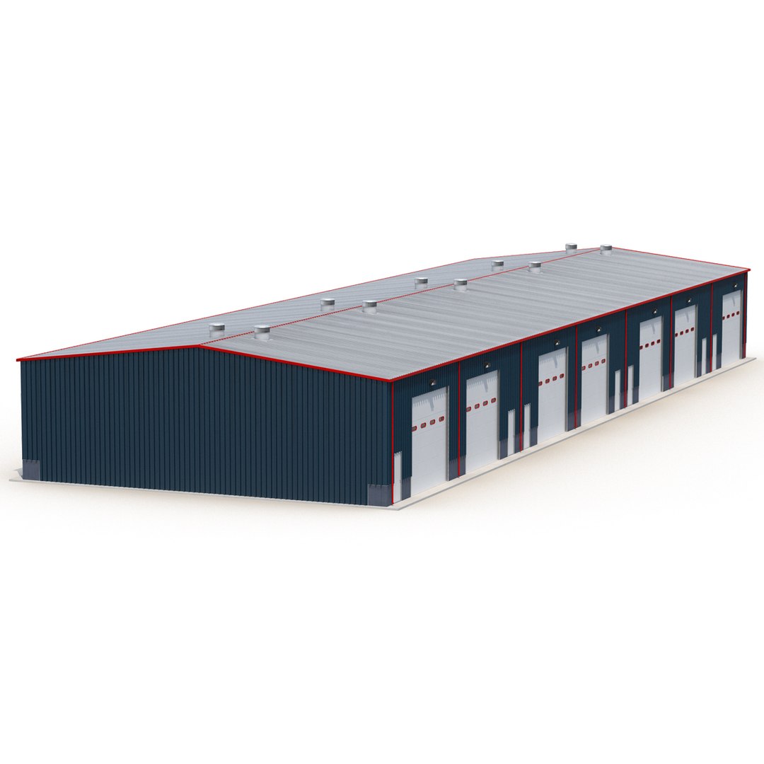 Warehouse Building 4 Blue 3D Model 3D model preview