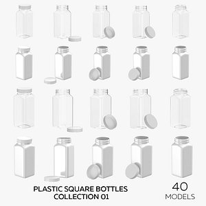 Plastic Square Bottles Collection 01 - 40 models 3D