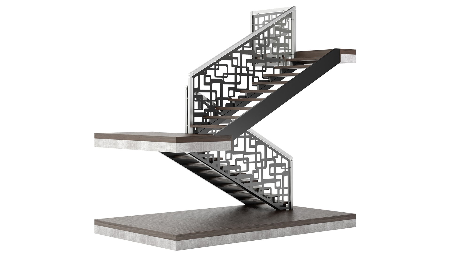 3D Staircase With Laser Cut Metal Balustrade Panels - TurboSquid 1849988