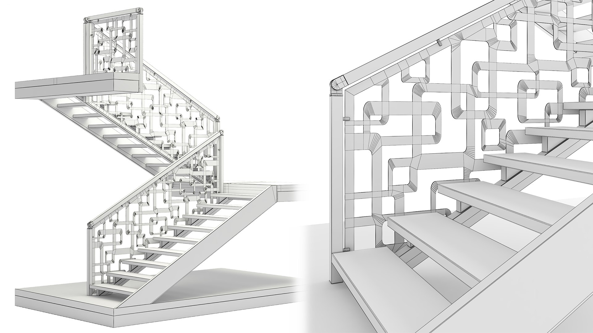 3D Staircase With Laser Cut Metal Balustrade Panels - TurboSquid 1849988