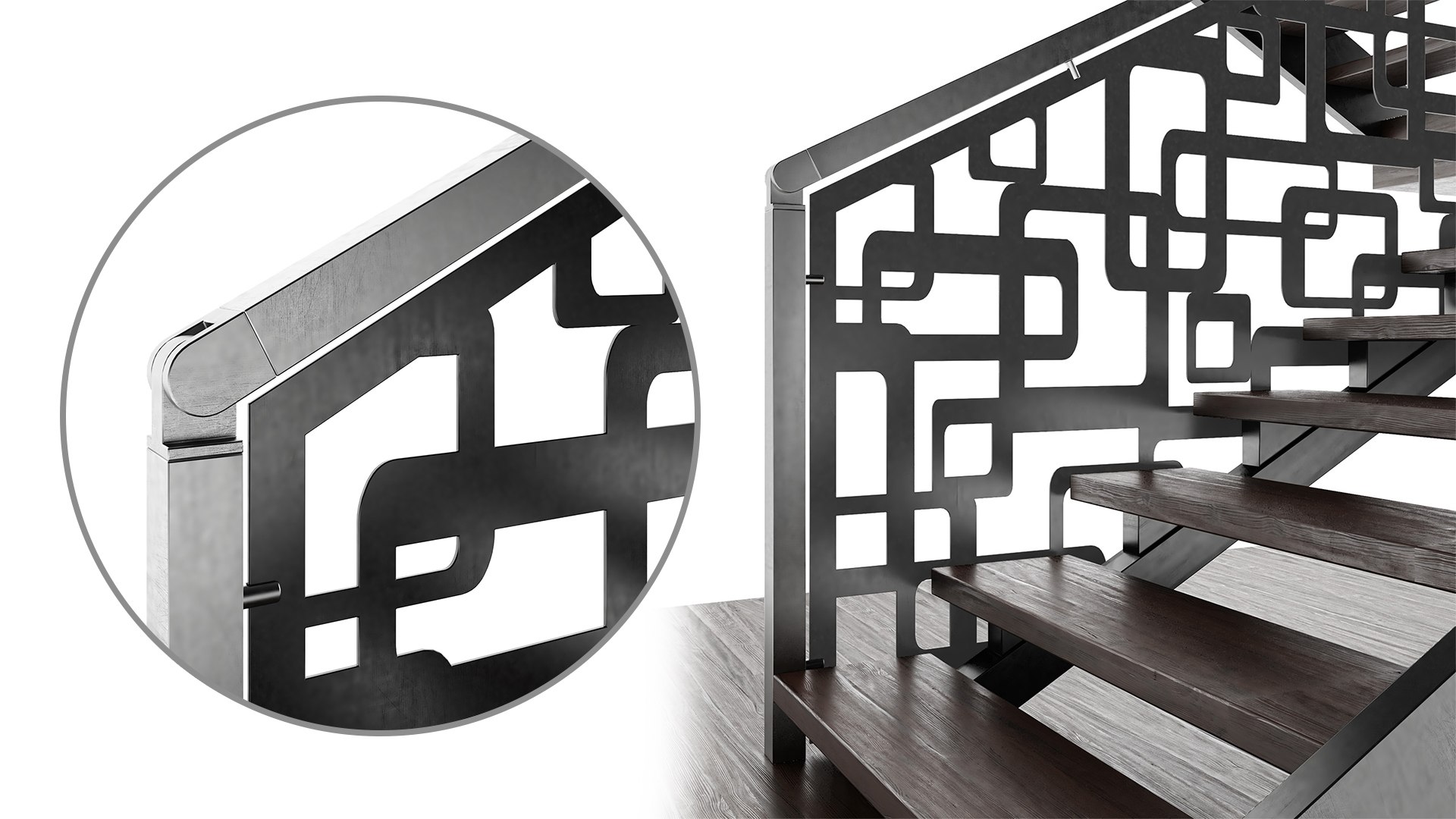 3D Staircase With Laser Cut Metal Balustrade Panels - TurboSquid 1849988