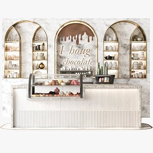 3D model Design project for a large coffee shop and pastry shop with a display case with desserts