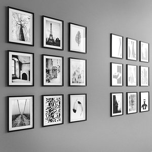 18 framed photos in black & white