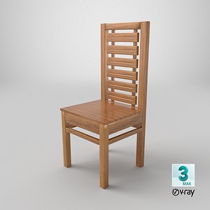 Realistic Wooden Dining Chair 3D Model with PBR Textures for Games Renders and Interior Design 3D model