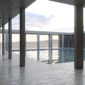 3D model Desert square concrete landscape with pool