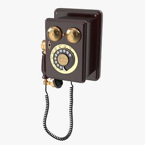 Antique Wooden Phone Dark 3D