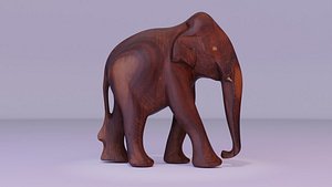 Elephant wood handmade sculpture low-poly model