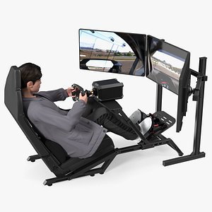 3D Young Man Racing in a Virtual Simulator model