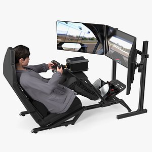 Young Man Racing in a Virtual Simulator