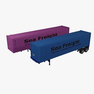 40 and 45 foot shipping container with adjustable trailer 3D