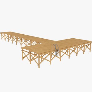 3D Wooden pier river dock pontoon