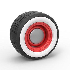 Diecast Wide Whitewall Wheel of Hot rod Scale 1 to 25 3D