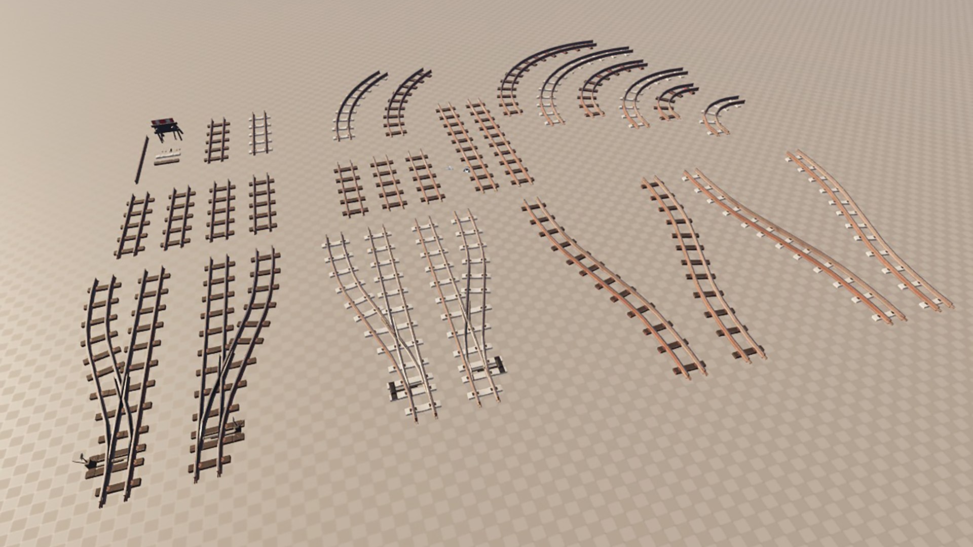 a set of railway tracks and rails 3D model https://p.turbosquid.com/ts-thumb/RH/gxz35i/RX/preview31/jpg/1759523204/1920x1080/fit_q87/1f7abed1f28b76a2609411f444d34432ce36eae3/preview31.jpg