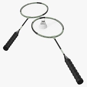 badminton racket shuttlecock 2 3d model