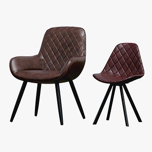 3D model Luxury Quilted Leather Dining Chair Set