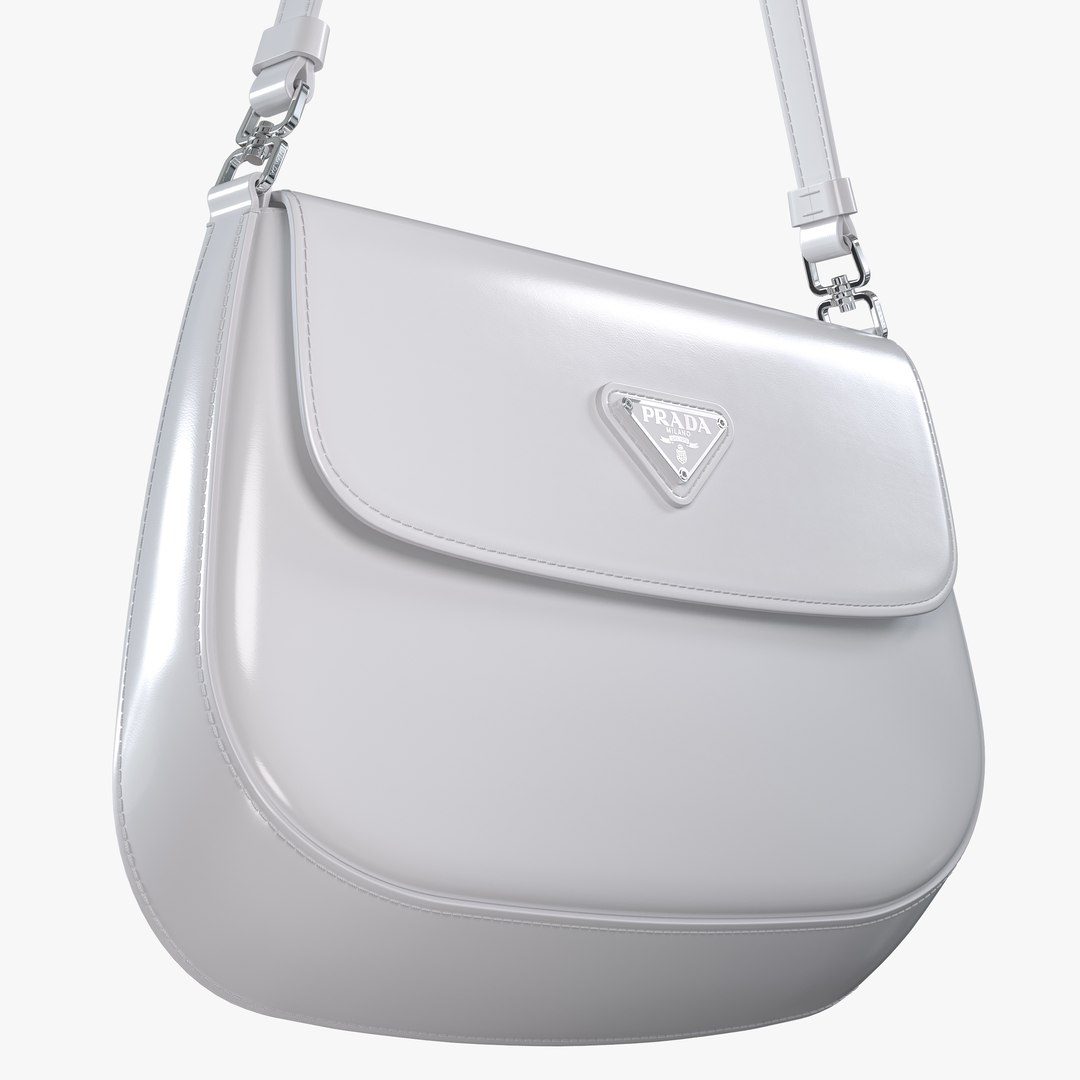 Prada Cleo brushed leather shoulder bag with flap Desert Beige 3D model