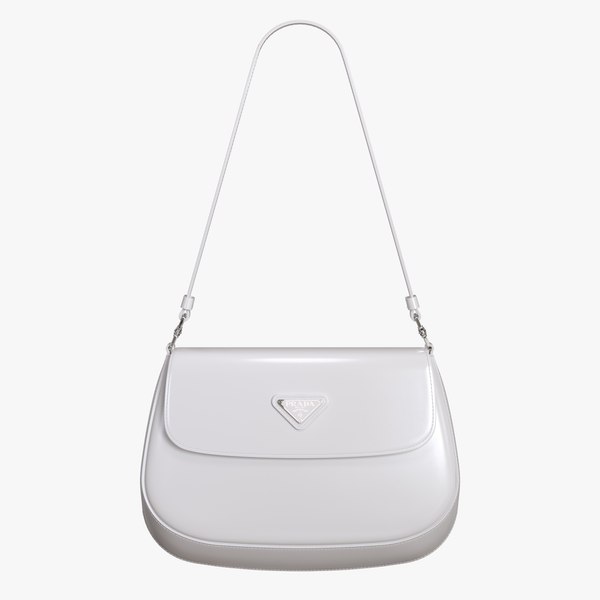 White Prada Cleo Brushed Leather Shoulder Bag