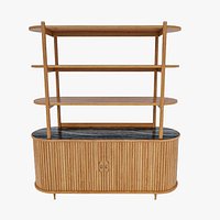 Nora Tambour Shelving Unit - Solid Oak and Marble Bookcase