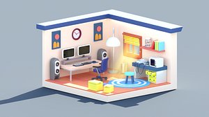3D model Complete Desk  Retro Console Set