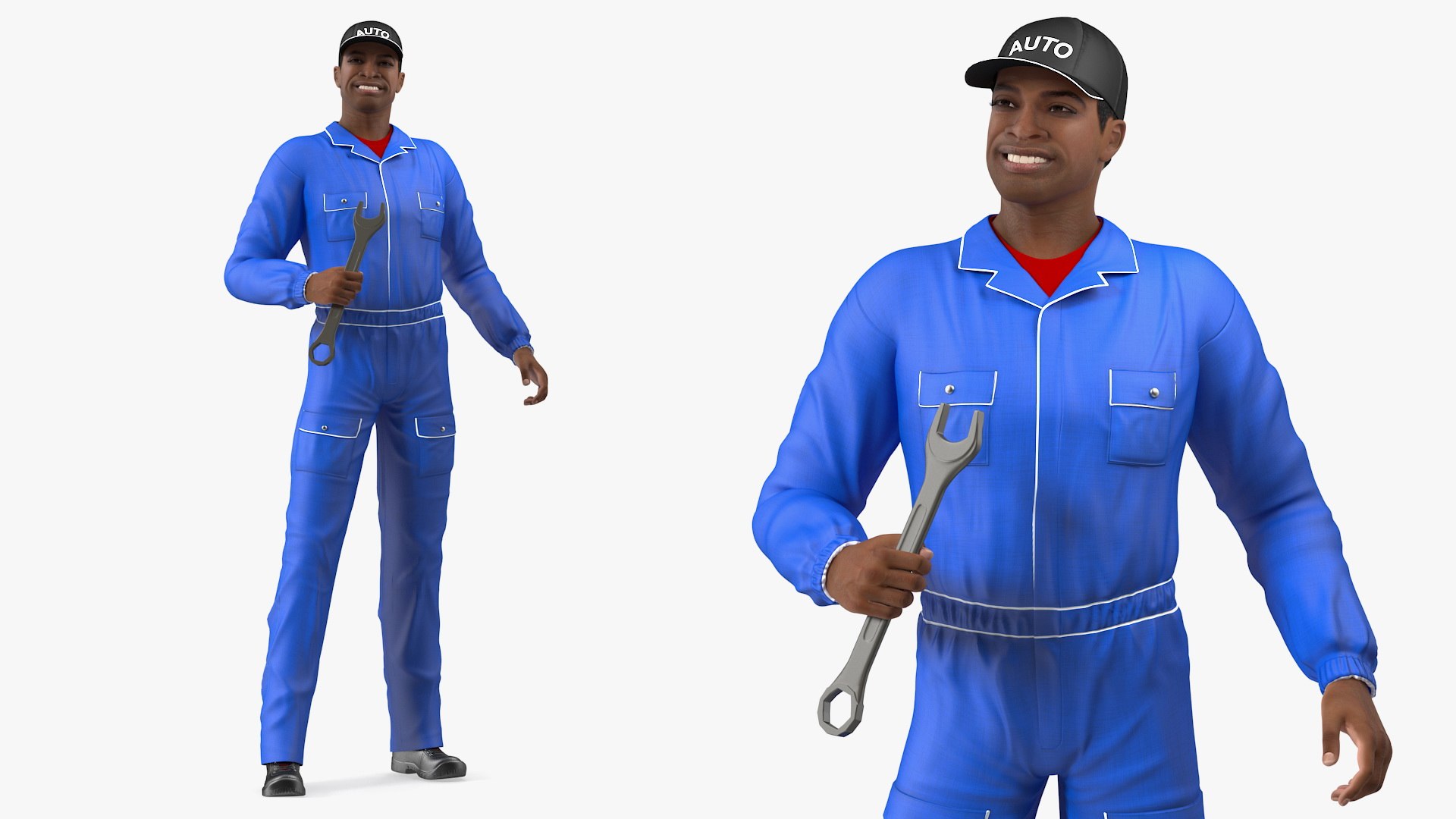 Light Skin Black Car Mechanic 3D model preview