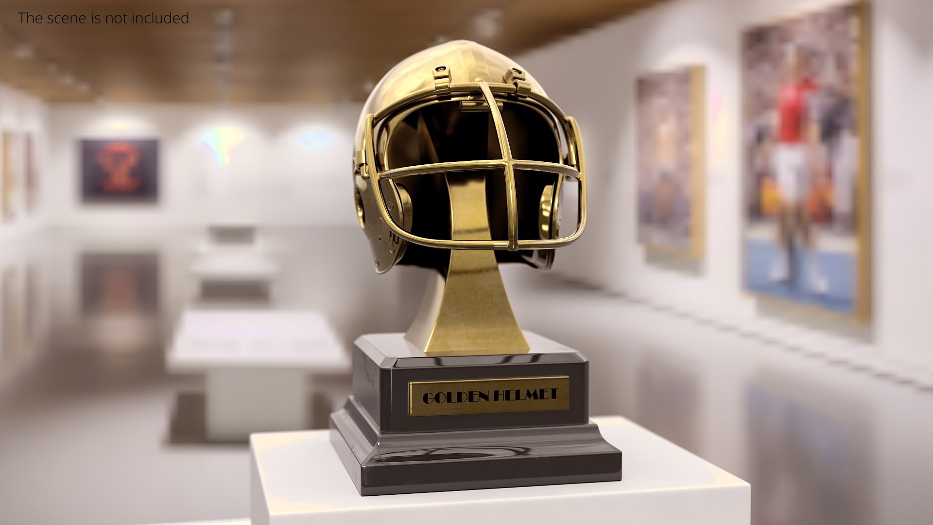 Rugby Golden Helmet Trophy on Pedestal 3D model preview