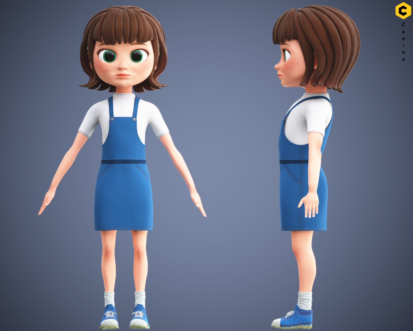 3d Stylized Cartoon Girl Character Rigged Turbosquid 1986389