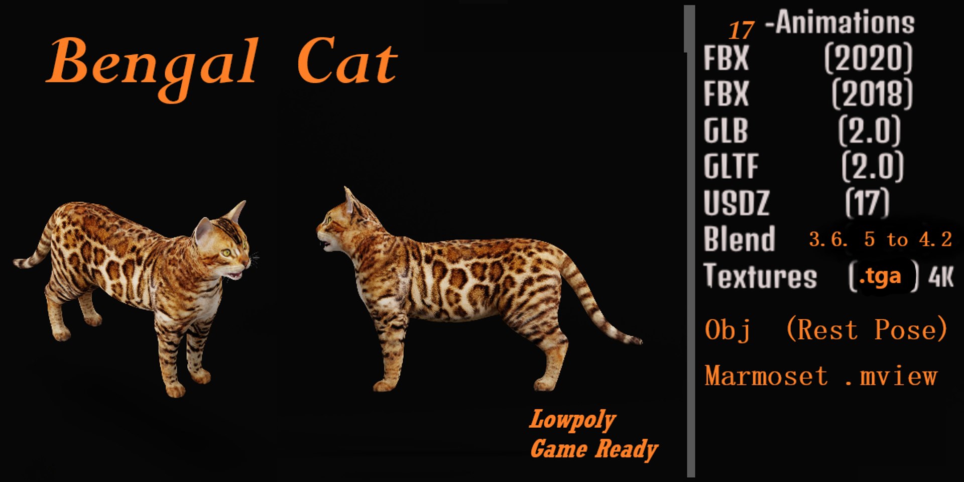3D Bengal Cat model https://p.turbosquid.com/ts-thumb/RJ/nZNWKl/qT/bengal_cat/png/1722175310/1920x1080/fit_q87/9d73432a8ac9ea5a9295db0d0a18e2439aa13647/bengal_cat.jpg