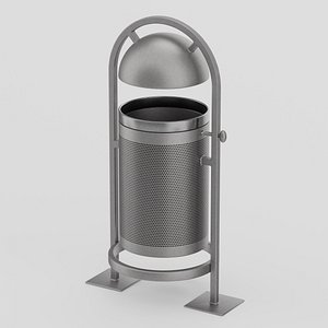 3D Public Metal Trash Bin 3D Model
