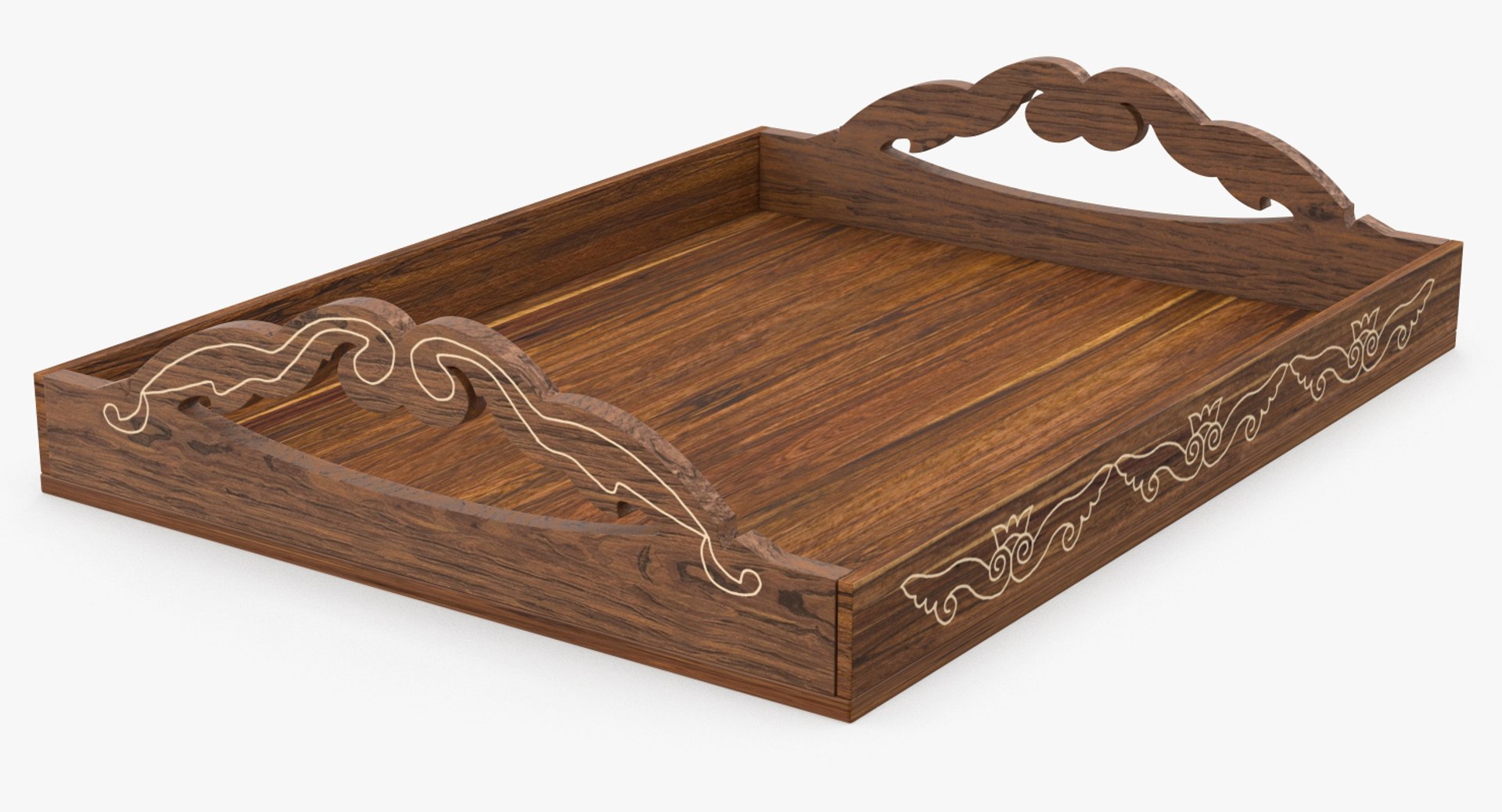 Wooden Tray with Ornament 3D Model 3D model preview