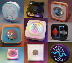 3D 8 high quality white noise speaker App icons Low-poly 3D model