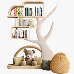 A children decor set A crib a bookshelf and a stuffed animal model