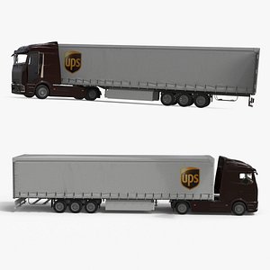 3D Electric Truck with UPS Trailer Rigged