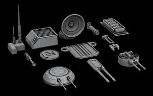 3D model Sci-fi greebles and turrets detail free pack