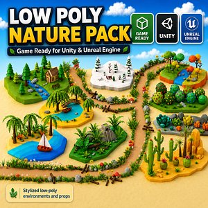 3D Low-poly Vegetation Nature Pack - Floating Island Diorama - Forest Snow Desert Tropical and Jungle