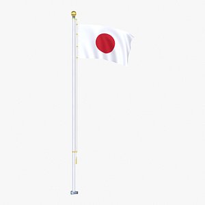 Japan Flag Stand Pole Animated 3D model