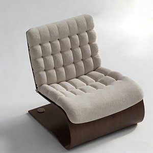 Modern Lounge Chair Tufted Cushion Curved Wood Base 3D Model 3D